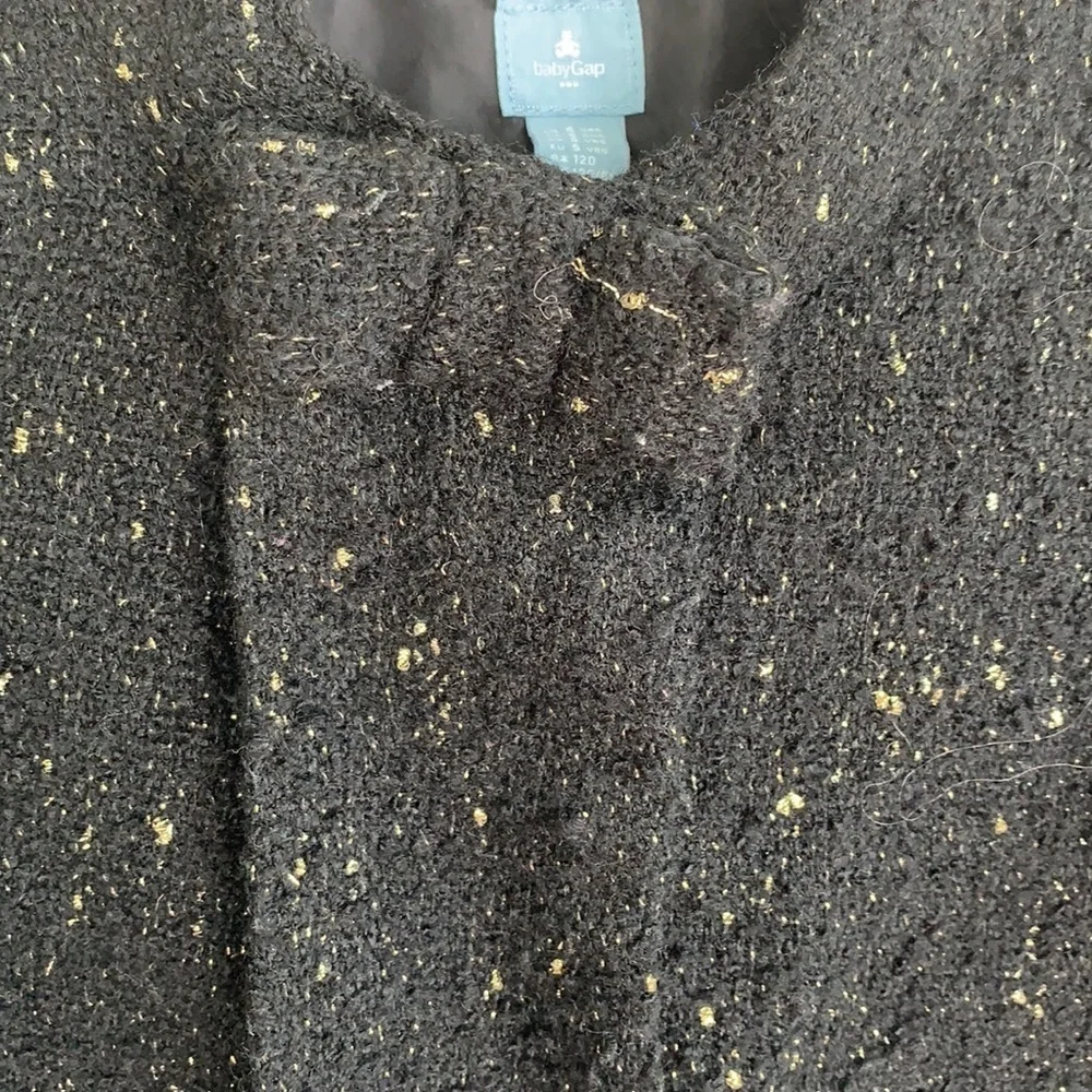 Gap Tweed Metallic Gold Black Snap Button Girls Kids Coat sz 5